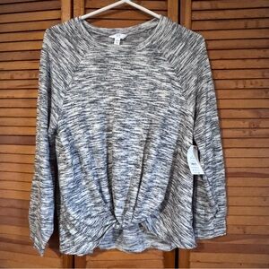 Time and Tru Gray Marled Knot-Front Long Sleeve Pullover